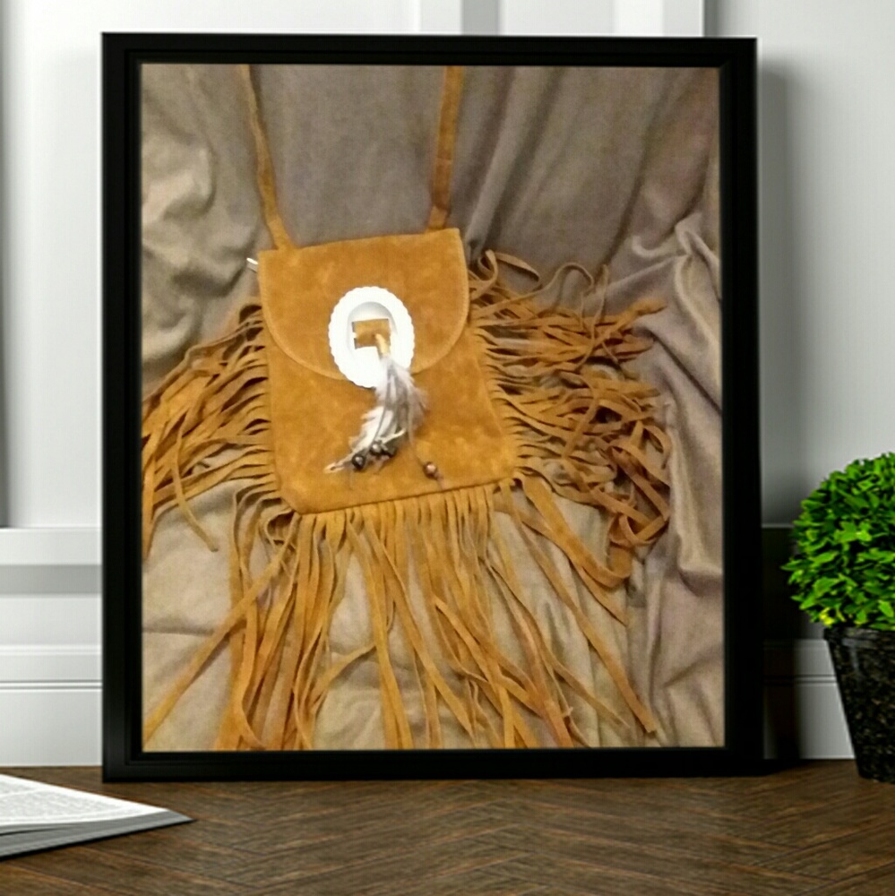 ** Brown western fringe suede crossbody bag